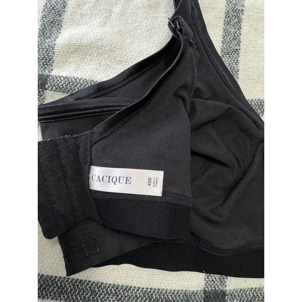 Cacique 42D‎ Wireless Bralette Women Black Cotton Unlined Lounge Bra